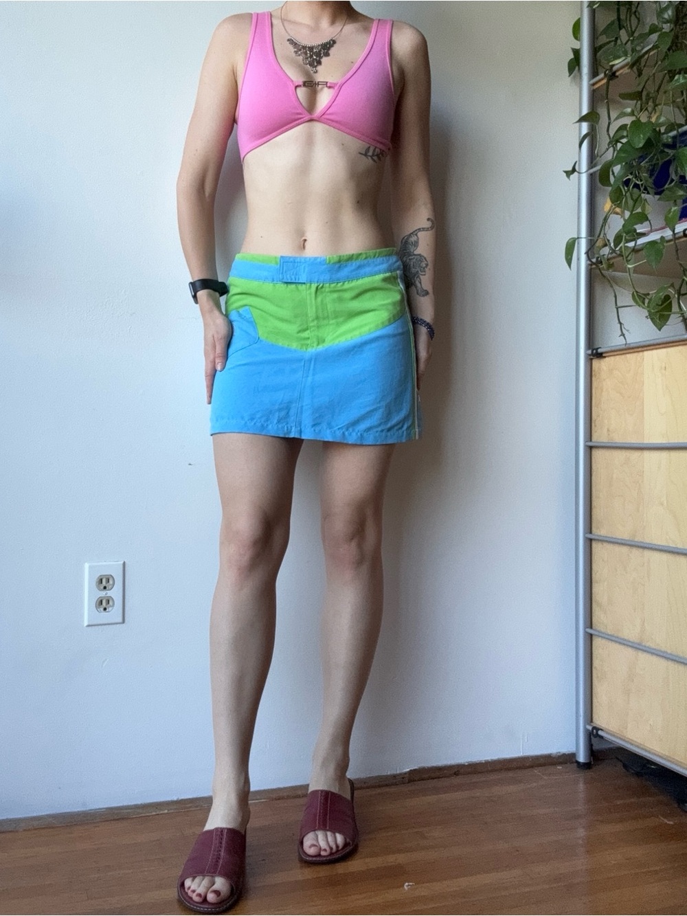 Hangten blue and green mini board skirt